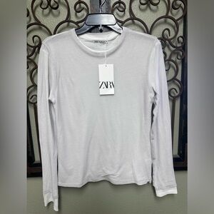 Zara light grey crew neck double semi sheer knit top